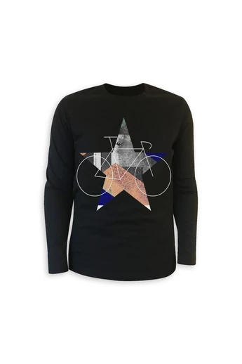 Tomka Csilla / BikeStar A Lindlip 2-17 art design black long sleeve men cotton t-shirt L / BringaCsillag művészi mintás dizájn fekete hosszú ujjú férfi pamut póló