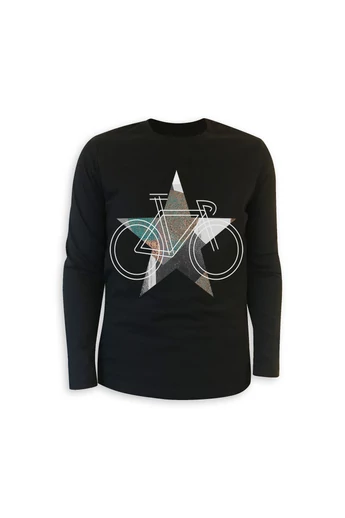 Tomka Csilla / BikeStar C Lindlip 2-11 art design black long sleeve men cotton t-shirt XL / BringaCsillag művészi mintás dizájn fekete hosszú ujjú férfi pamut póló