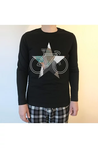 Tomka Csilla / BikeStar C Lindlip 2-11 art design black long sleeve men cotton t-shirt XL / BringaCsillag művészi mintás dizájn fekete hosszú ujjú férfi pamut póló