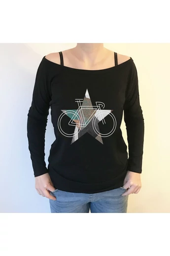 Tomka Csilla / BikeStar C Lindlip 2-11 art design black long sleeve women cotton t-shirt S / BringaCsillag művészi mintás dizájn fekete hosszú ujjú női pamut póló