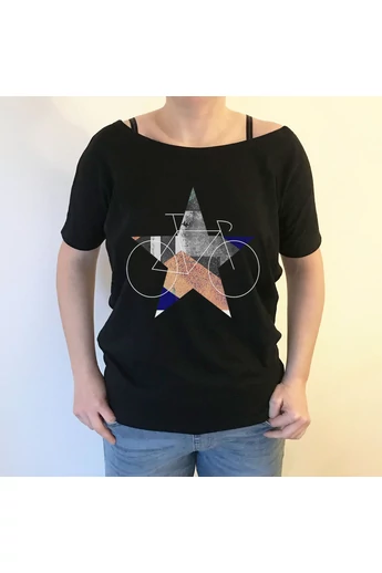 Tomka Csilla / BikeStar A Lindlip 2-17 art design black short sleeve women cotton t-shirt S / BringaCsillag művészi mintás dizájn fekete rövid ujjú női pamut póló