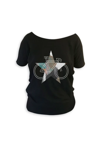 Tomka Csilla / BikeStar C Lindlip 2-11 art design black short sleeve women cotton t-shirt S / BringaCsillag művészi mintás dizájn fekete rövid ujjú női pamut póló