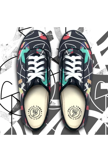 Tomka Csilla / Bikes dark 3-04 B-W art design canvas sneakers 39 / Bringák sötét Fk-Fh művészi mintás dizájn vászon tornacipő