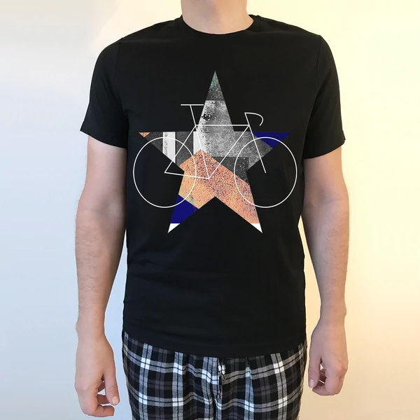 Tomka Csilla / BikeStar A Lindlip 2-17 art design black short sleeve men cotton t-shirt M / BringaCsillag művészi mintás dizájn fekete rövid ujjú férfi pamut póló