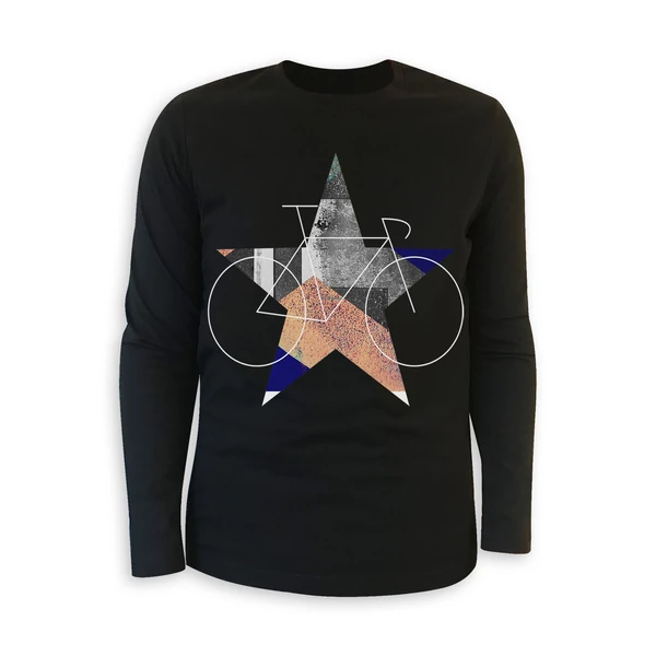 Tomka Csilla / BikeStar A Lindlip 2-17 art design black long sleeve men cotton t-shirt M / BringaCsillag művészi mintás dizájn fekete hosszú ujjú férfi pamut póló