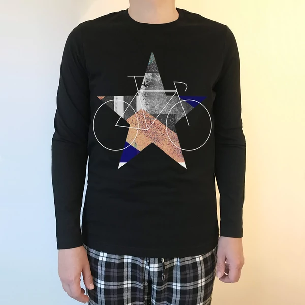 Tomka Csilla / BikeStar A Lindlip 2-17 art design black long sleeve men cotton t-shirt M / BringaCsillag művészi mintás dizájn fekete hosszú ujjú férfi pamut póló