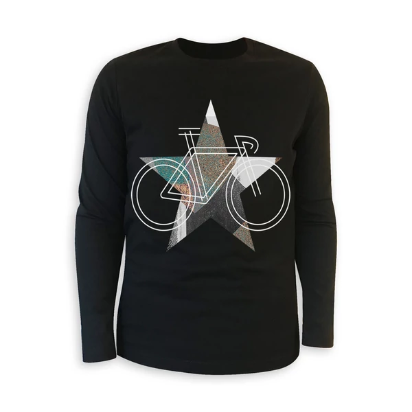 Tomka Csilla / BikeStar C Lindlip 2-11 art design black long sleeve men cotton t-shirt XL / BringaCsillag művészi mintás dizájn fekete hosszú ujjú férfi pamut póló