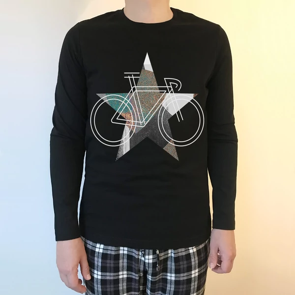Tomka Csilla / BikeStar C Lindlip 2-11 art design black long sleeve men cotton t-shirt XL / BringaCsillag művészi mintás dizájn fekete hosszú ujjú férfi pamut póló