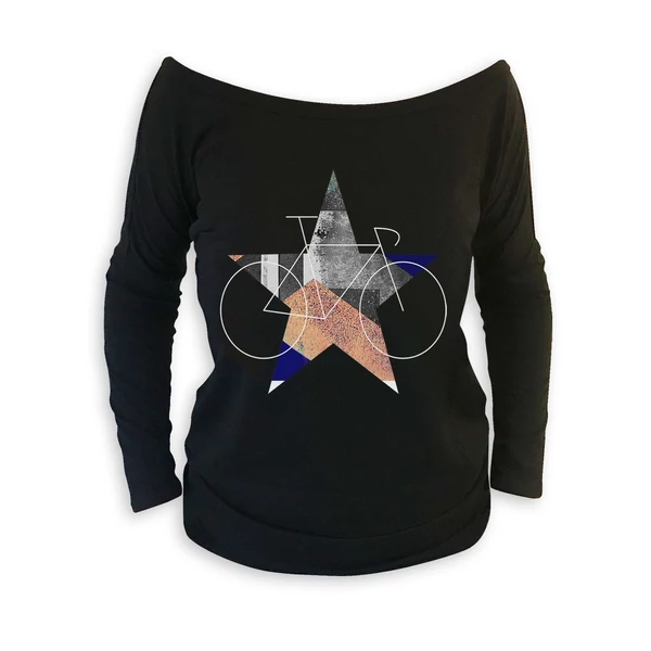 Tomka Csilla / BikeStar A Lindlip 2-17 art design black long sleeve women cotton t-shirt S / BringaCsillag művészi mintás dizájn fekete hosszú ujjú női pamut póló