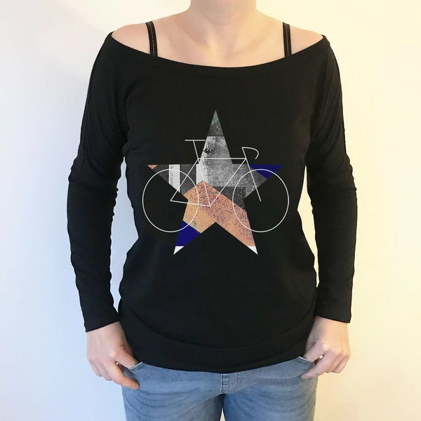 Tomka Csilla / BikeStar A Lindlip 2-17 art design black long sleeve women cotton t-shirt S / BringaCsillag művészi mintás dizájn fekete hosszú ujjú női pamut póló