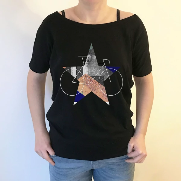 Tomka Csilla / BikeStar A Lindlip 2-17 art design black short sleeve women cotton t-shirt S / BringaCsillag művészi mintás dizájn fekete rövid ujjú női pamut póló
