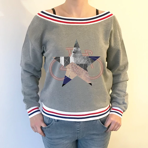 Tomka Csilla / BikeStar E Lindlip 2-10 art design striped grey women sweater L / BringaCsillag művészi mintás dizájn csíkos szürke női pulóver