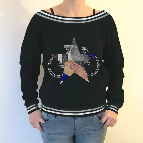 Tomka Csilla / BikeStar E Lindlip 2-10 art design striped black women sweater M / BringaCsillag művészi mintás dizájn csíkos fekete női pulóver
