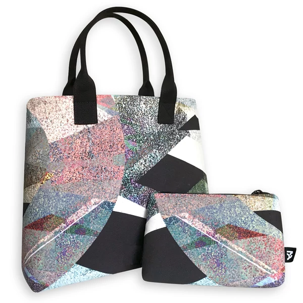 Tomka Csilla / Lindlip 4-01-2 art design cotton canvas handbag + pouch bag / Lindlip művészi mintás dizájn pamutvászon kézitáska + borítéktáska