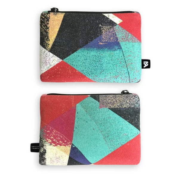 Tomka Csilla / Lindlip 3-04-3 art design cotton canvas handbag + pouch / Lindlip művészi mintás dizájn pamutvászon kézitáska + borítéktáska