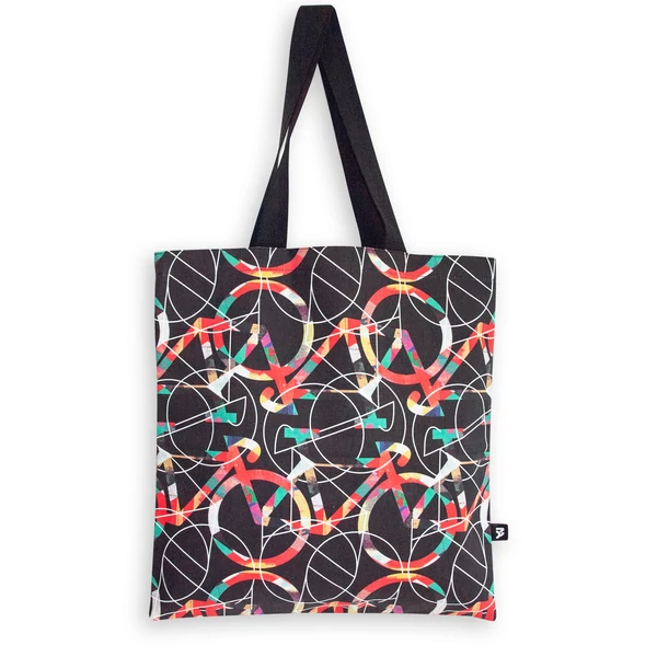 Tomka Csilla / Bikes dark 3-04 art design cotton canvas tote bag 36x38 / Bringák sötét művészi mintás dizájn pamutvászon tote táska
