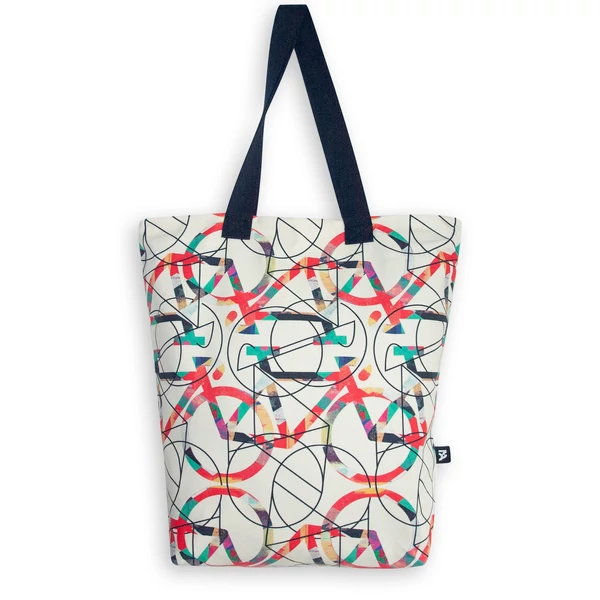 Tomka Csilla / Bikes light 3-04 art design cotton canvas tote bag 36x38x12 / Bringák világos 3-04 művészi mintás dizájn pamutvászon tote táska