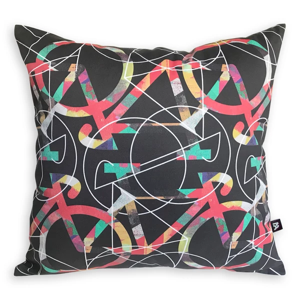 Tomka Csilla / Bikes dark 3-04 art design cotton cushion 45x45 / Bringák sötét művészi mintás dizájn pamut párna