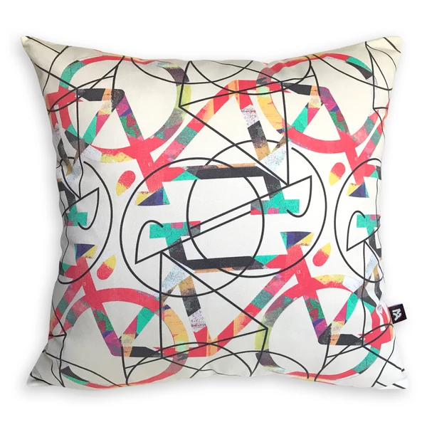Tomka Csilla / Bikes light 3-04 art design cotton cushion 45x45 / Bringák világos művészi mintás dizájn pamut párna