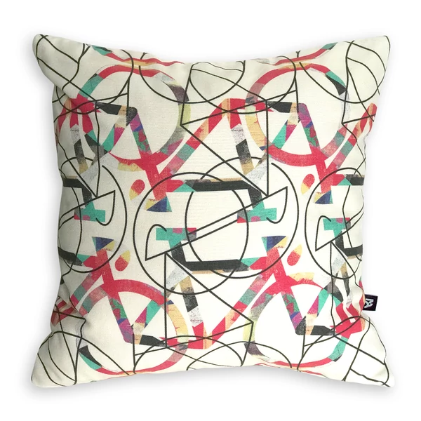 Tomka Csilla / Bikes light 3-04 art design cotton cushion 30x30 / Bringák világos művészi mintás dizájn pamut párna