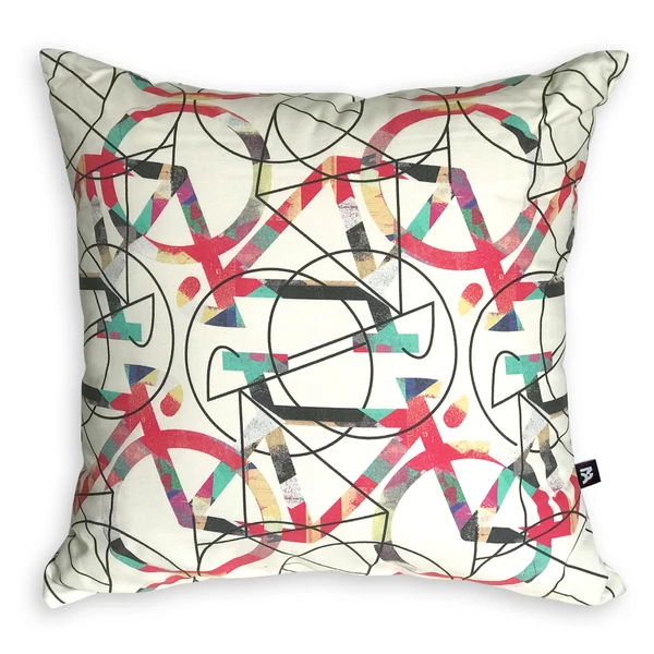 Tomka Csilla / Bikes light 3-04 art design cotton cushion 50x50 / Bringák világos művészi mintás dizájn pamut párna