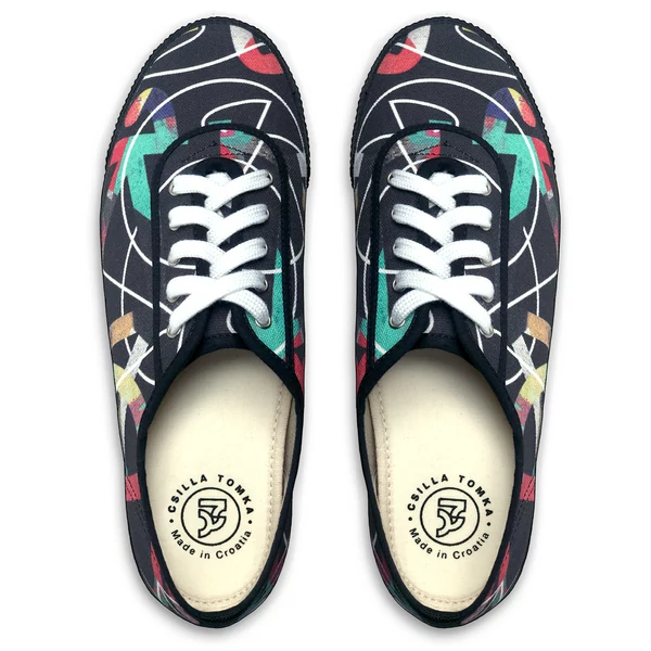 Tomka Csilla / Bikes dark 3-04 B-W art design canvas sneakers 40 / Bringák sötét Fk-Fh művészi mintás dizájn vászon tornacipő
