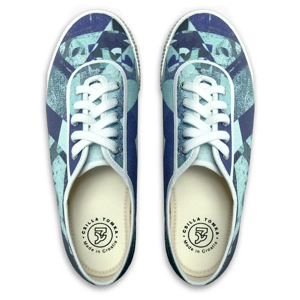 Tomka Csilla / Dazee Blue-White art design canvas sneakers 45 / Kába Kék-Fehér művészi mintás dizájn vászon tornacipő